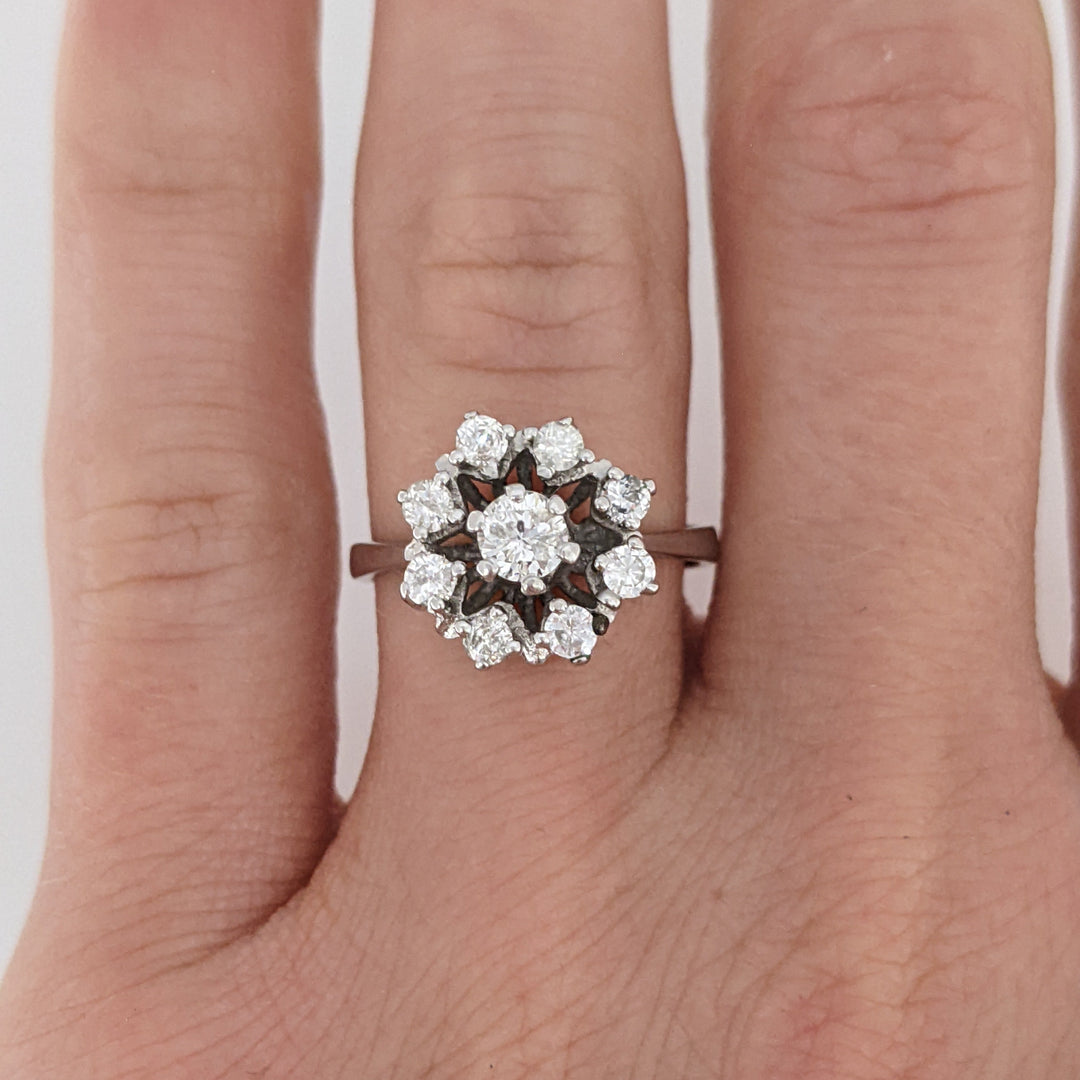 14K WHITE .50 CARAT TOTAL WEIGHT I1 H DIAMOND ROUND (9) ESTATE CLUSTER RING 3.2 GRAMS