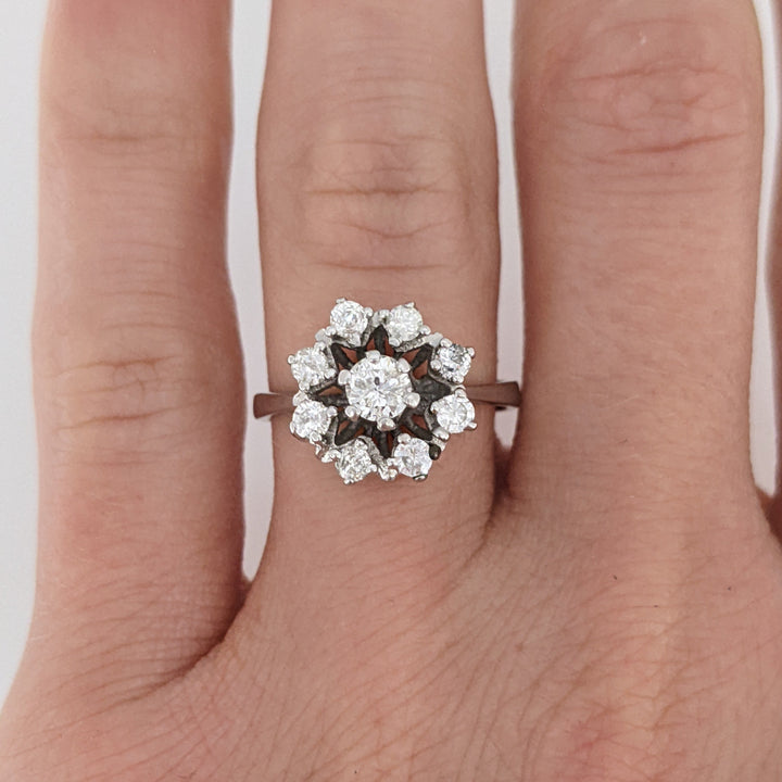 14K WHITE .50 CARAT TOTAL WEIGHT I1 H DIAMOND ROUND (9) ESTATE CLUSTER RING 3.2 GRAMS