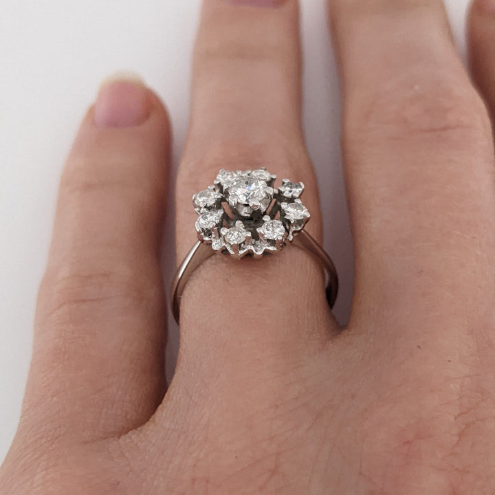 14K WHITE .50 CARAT TOTAL WEIGHT I1 H DIAMOND ROUND (9) ESTATE CLUSTER RING 3.2 GRAMS