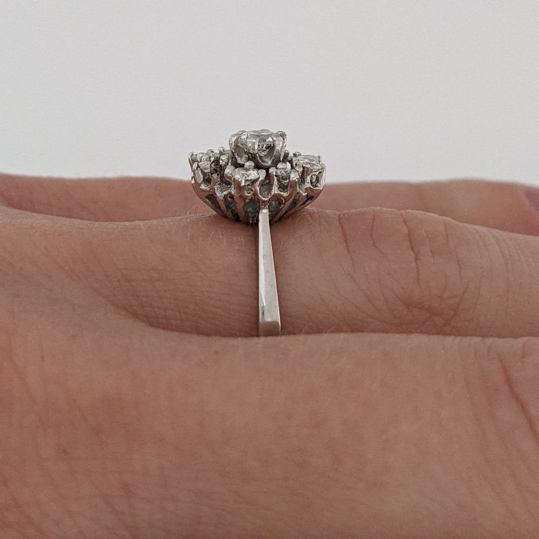 14K WHITE .50 CARAT TOTAL WEIGHT I1 H DIAMOND ROUND (9) ESTATE CLUSTER RING 3.2 GRAMS