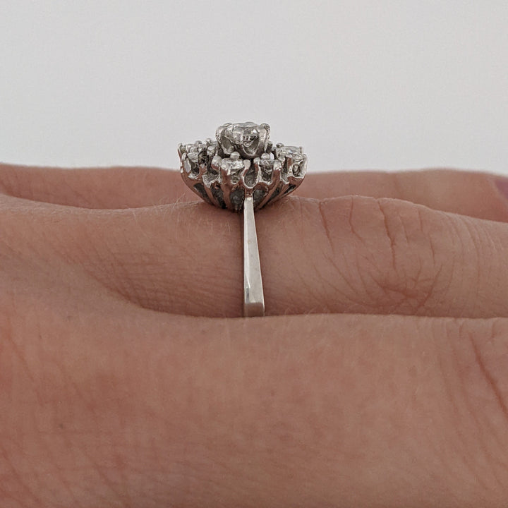 14K WHITE .50 CARAT TOTAL WEIGHT I1 H DIAMOND ROUND (9) ESTATE CLUSTER RING 3.2 GRAMS