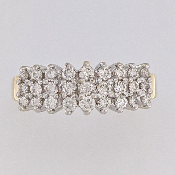 14K .55 CARAT TOTAL WEIGHT SI1 I DIAMOND ROUND (27) 3-ROW ESTATE RING 3.3 GRAMS