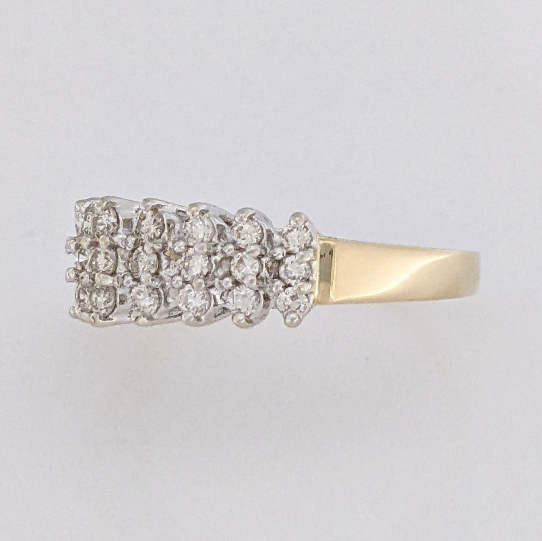 14K .55 CARAT TOTAL WEIGHT SI1 I DIAMOND ROUND (27) 3-ROW ESTATE RING 3.3 GRAMS