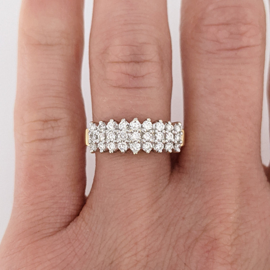 14K .55 CARAT TOTAL WEIGHT SI1 I DIAMOND ROUND (27) 3-ROW ESTATE RING 3.3 GRAMS