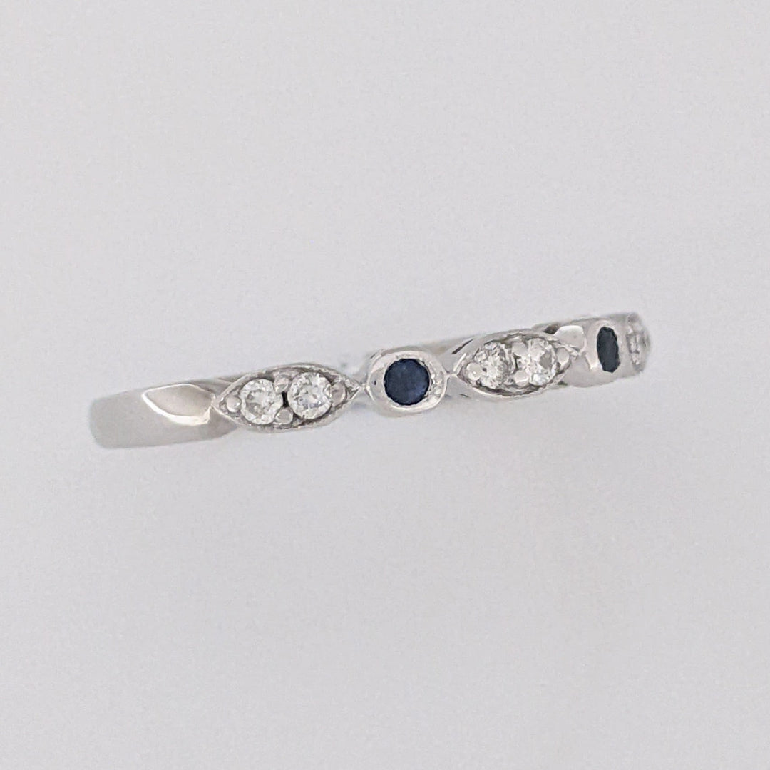 14K WHITE SAPPHIRE ROUND (3) 1.5MM WITH (8) MELEE ESTATE ROUND/ MARQUISE BAND 2.3 GRAMS