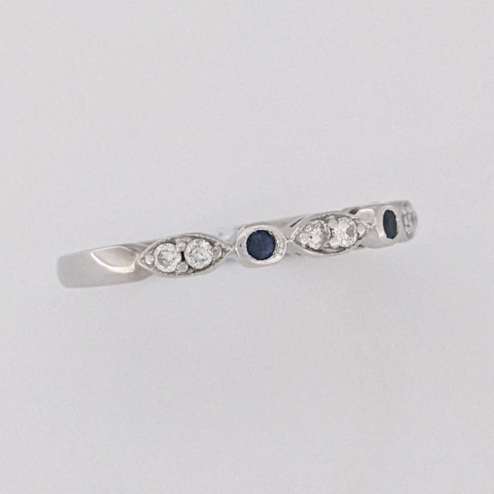 14K WHITE SAPPHIRE ROUND (3) 1.5MM WITH (8) MELEE ESTATE ROUND/ MARQUISE BAND 2.3 GRAMS