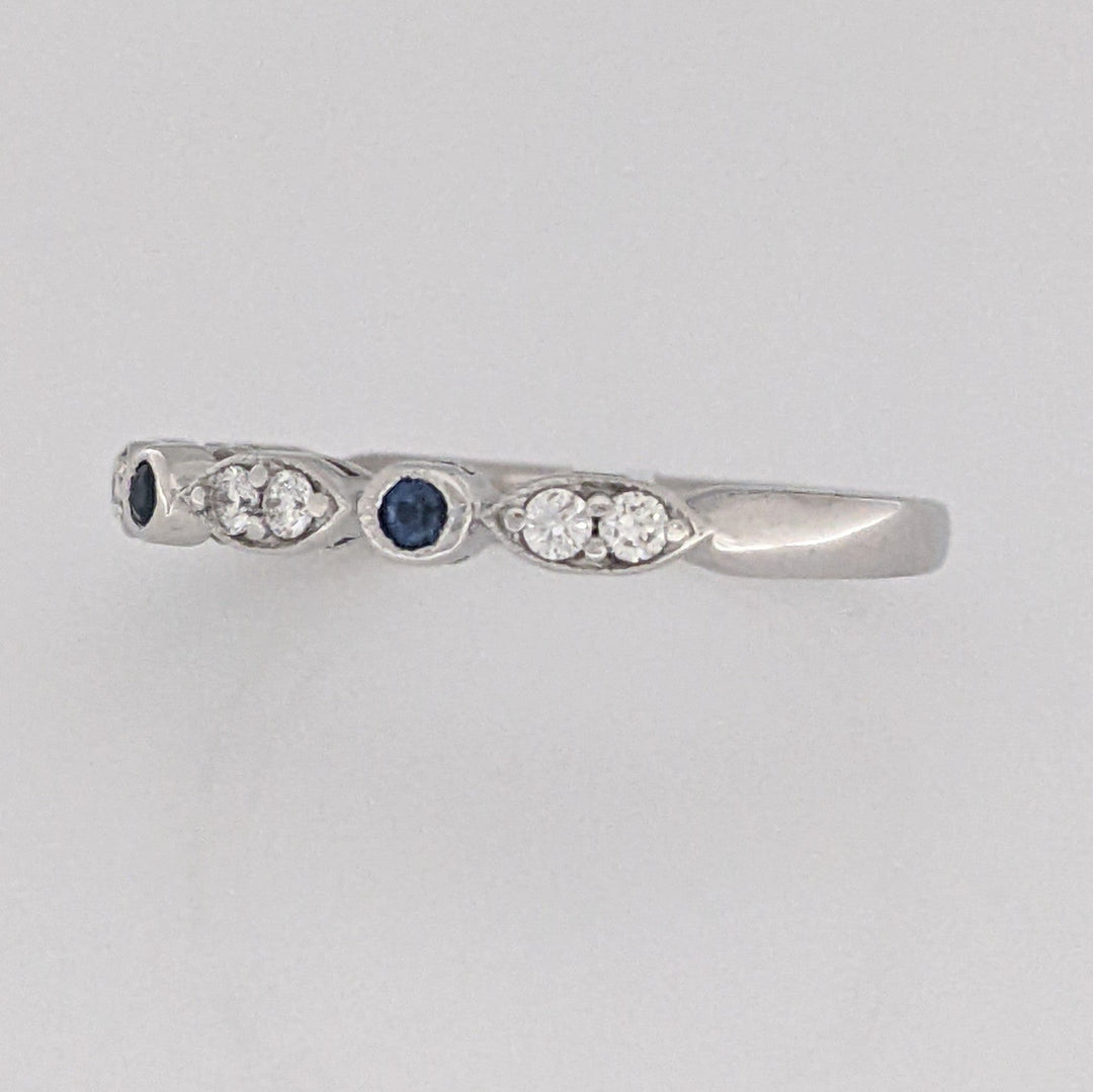 14K WHITE SAPPHIRE ROUND (3) 1.5MM WITH (8) MELEE ESTATE ROUND/ MARQUISE BAND 2.3 GRAMS