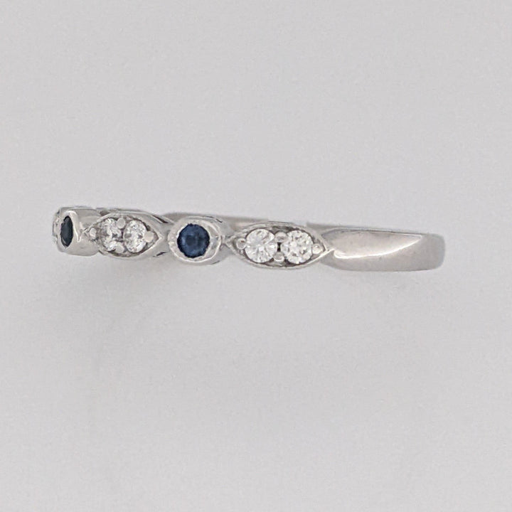14K WHITE SAPPHIRE ROUND (3) 1.5MM WITH (8) MELEE ESTATE ROUND/ MARQUISE BAND 2.3 GRAMS