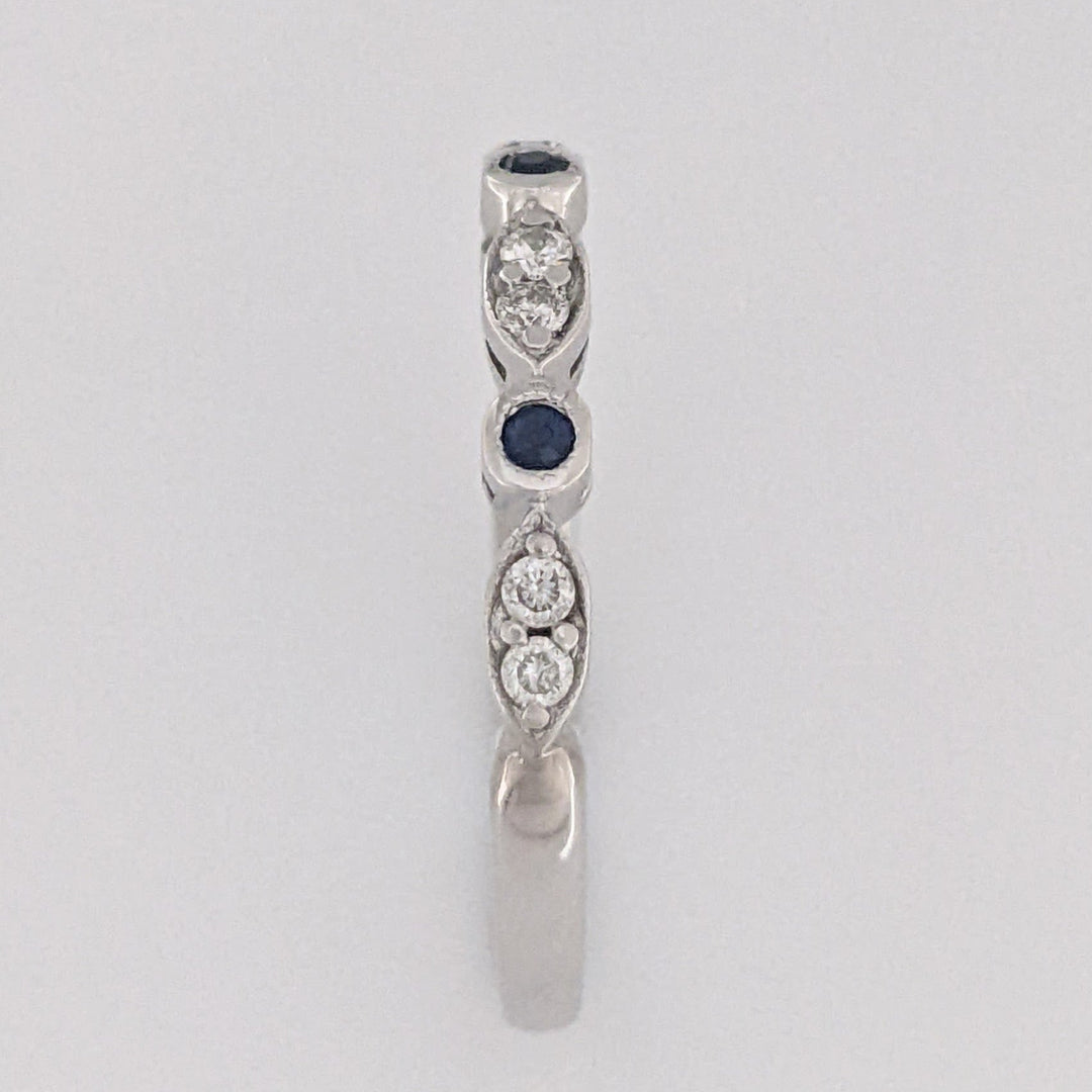 14K WHITE SAPPHIRE ROUND (3) 1.5MM WITH (8) MELEE ESTATE ROUND/ MARQUISE BAND 2.3 GRAMS