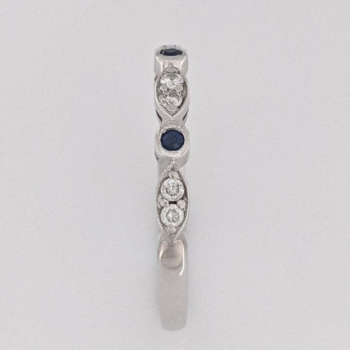 14K WHITE SAPPHIRE ROUND (3) 1.5MM WITH (8) MELEE ESTATE ROUND/ MARQUISE BAND 2.3 GRAMS