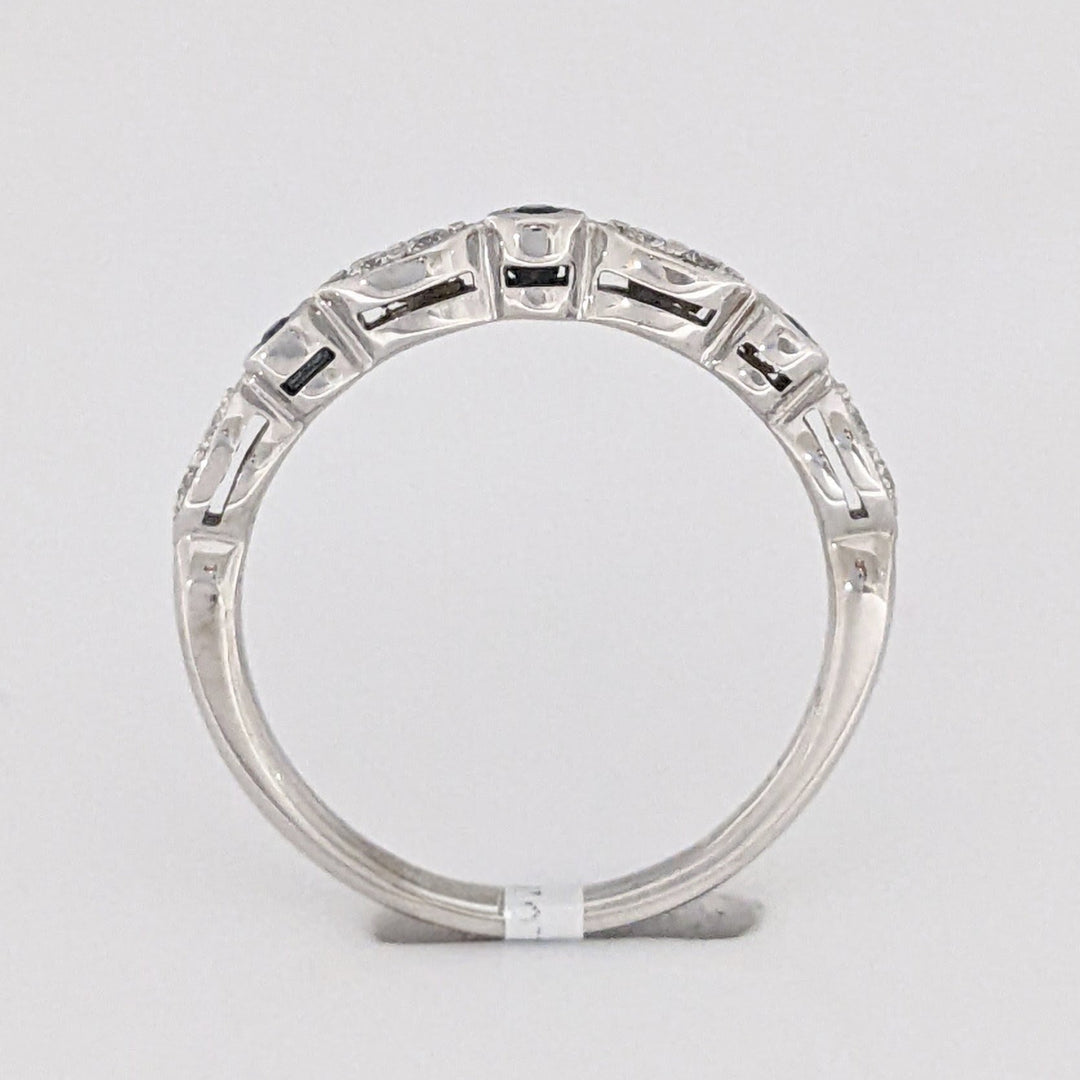 14K WHITE SAPPHIRE ROUND (3) 1.5MM WITH (8) MELEE ESTATE ROUND/ MARQUISE BAND 2.3 GRAMS