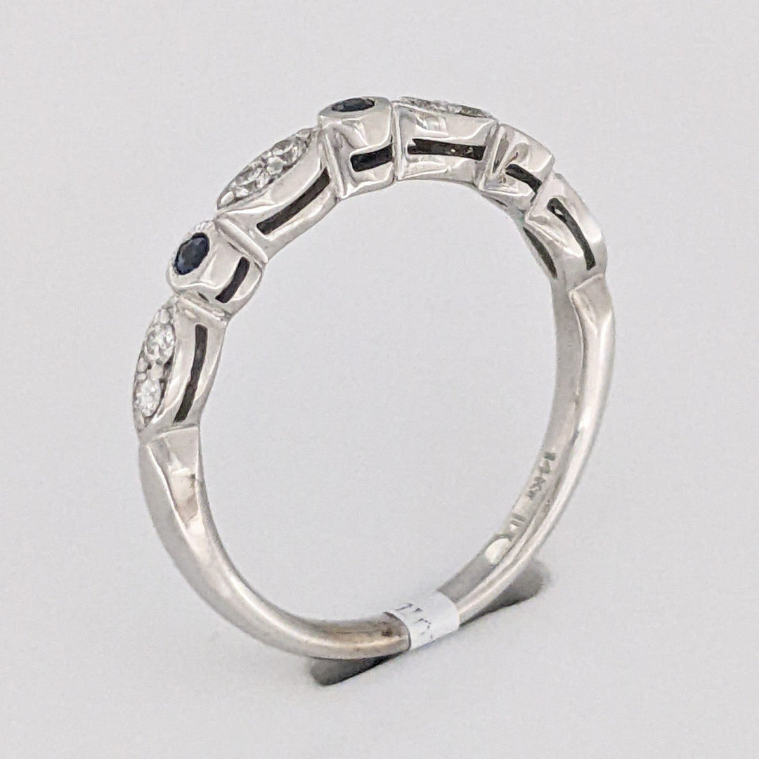 14K WHITE SAPPHIRE ROUND (3) 1.5MM WITH (8) MELEE ESTATE ROUND/ MARQUISE BAND 2.3 GRAMS