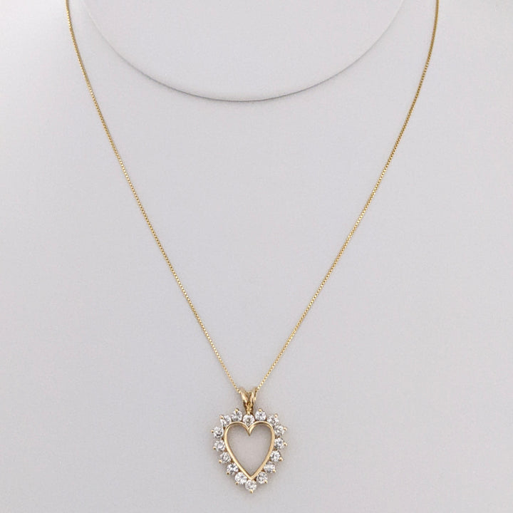 14K .80 CARAT TOTAL WEIGHT I1 H DIAMOND ROUND (16) ESTATE HEART PENDANT & CHAIN 2.7 GRAMS