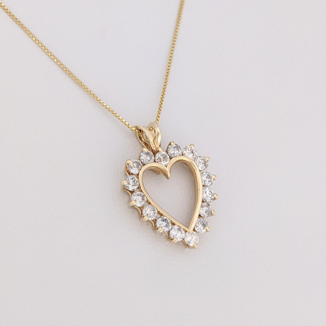 14K .80 CARAT TOTAL WEIGHT I1 H DIAMOND ROUND (16) ESTATE HEART PENDANT & CHAIN 2.7 GRAMS