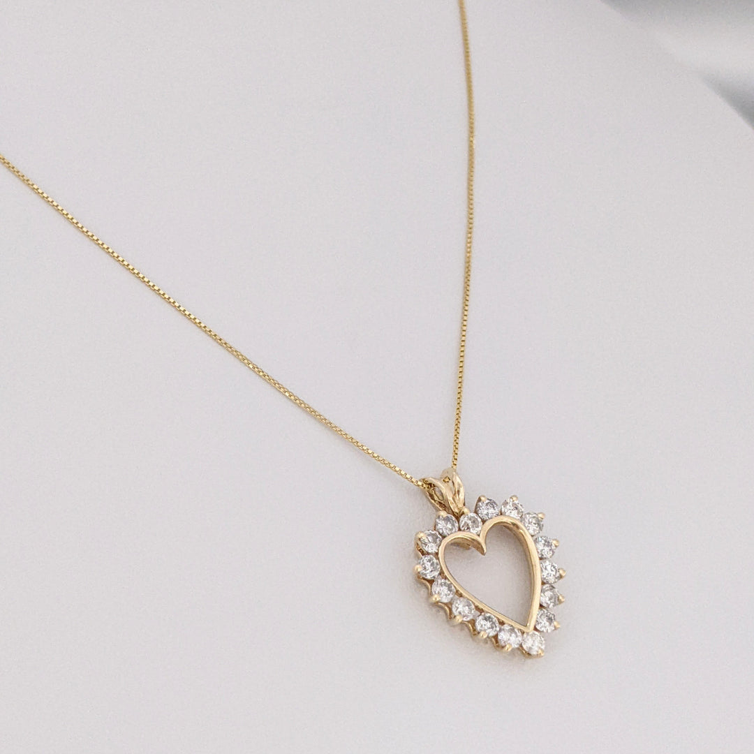 14K .80 CARAT TOTAL WEIGHT I1 H DIAMOND ROUND (16) ESTATE HEART PENDANT & CHAIN 2.7 GRAMS