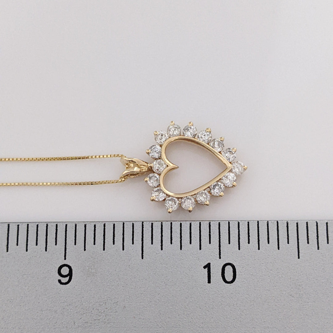 14K .80 CARAT TOTAL WEIGHT I1 H DIAMOND ROUND (16) ESTATE HEART PENDANT & CHAIN 2.7 GRAMS