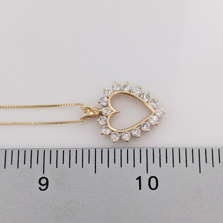 14K .80 CARAT TOTAL WEIGHT I1 H DIAMOND ROUND (16) ESTATE HEART PENDANT & CHAIN 2.7 GRAMS