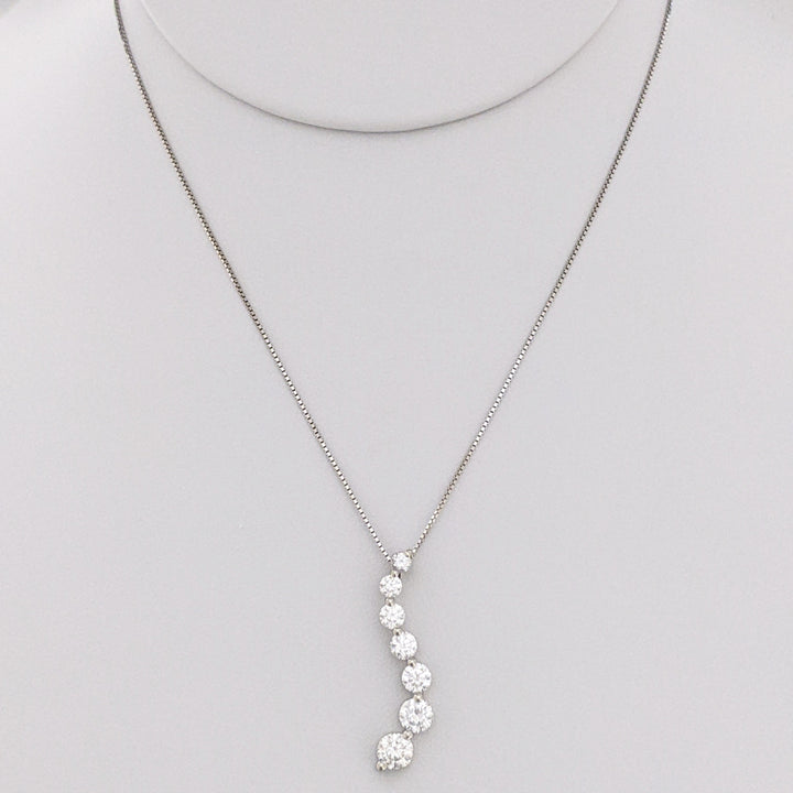 14K WHITE 1.34 CARAT TOTAL WEIGHT SI1-SI2 H DIAMOND ROUND (6) ESTATE JOURNEY PENDANT & CHAIN 3.2 GRAMS
