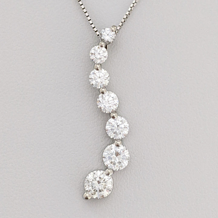 14K WHITE 1.34 CARAT TOTAL WEIGHT SI1-SI2 H DIAMOND ROUND (6) ESTATE JOURNEY PENDANT & CHAIN 3.2 GRAMS