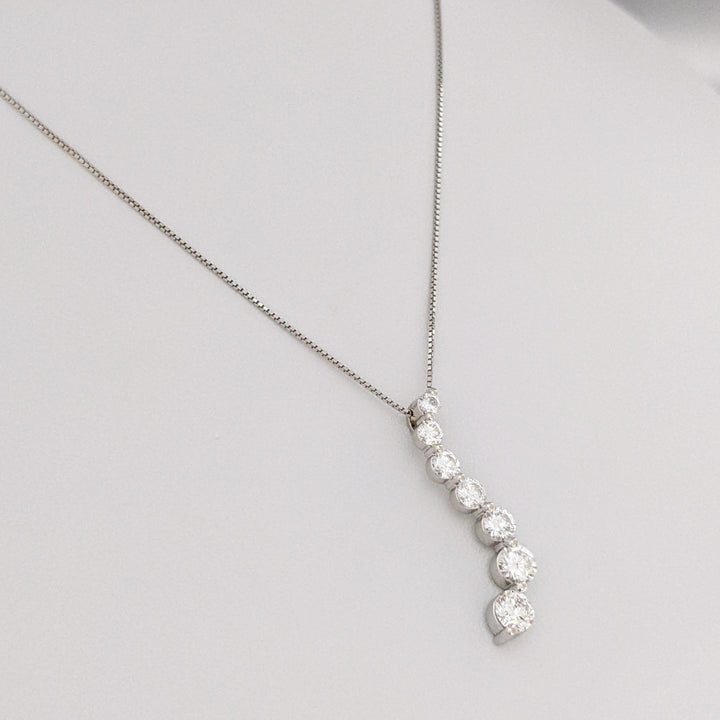 14K WHITE 1.34 CARAT TOTAL WEIGHT SI1-SI2 H DIAMOND ROUND (6) ESTATE JOURNEY PENDANT & CHAIN 3.2 GRAMS