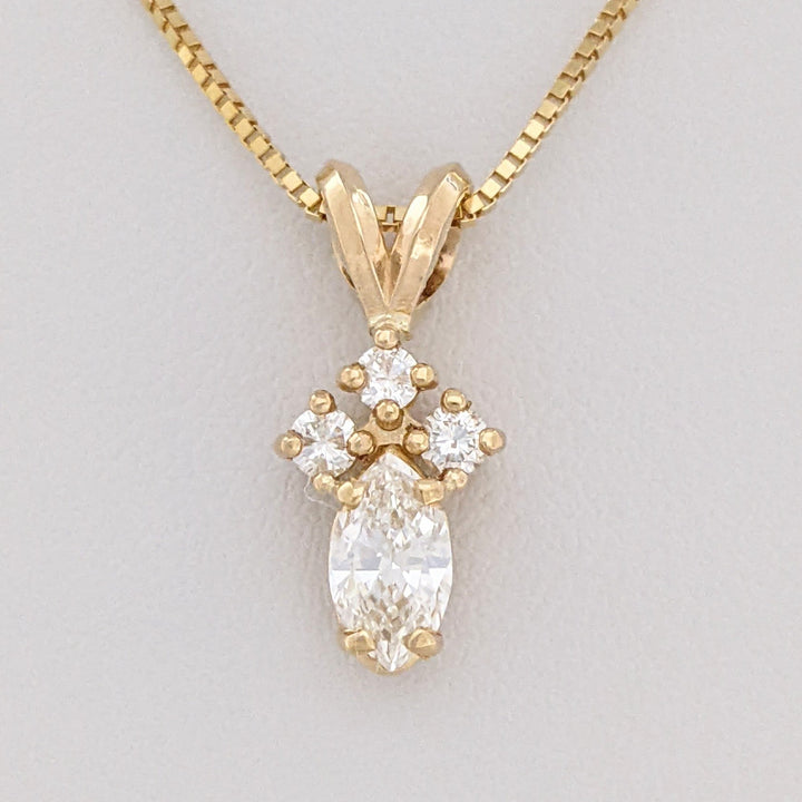 14K .38 CARAT TOTAL WEIGHT VS2-SI2 H DIAMOND MARQUISE (1) ROUND (3) ESTATE PENDANT & CHAIN 2.2 GRAMS