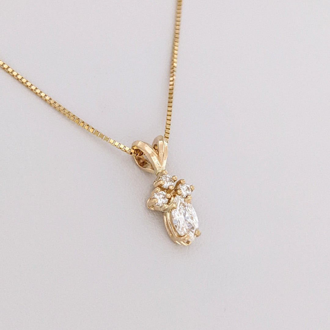 14K .38 CARAT TOTAL WEIGHT VS2-SI2 H DIAMOND MARQUISE (1) ROUND (3) ESTATE PENDANT & CHAIN 2.2 GRAMS