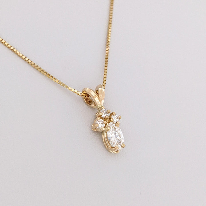 14K .38 CARAT TOTAL WEIGHT VS2-SI2 H DIAMOND MARQUISE (1) ROUND (3) ESTATE PENDANT & CHAIN 2.2 GRAMS