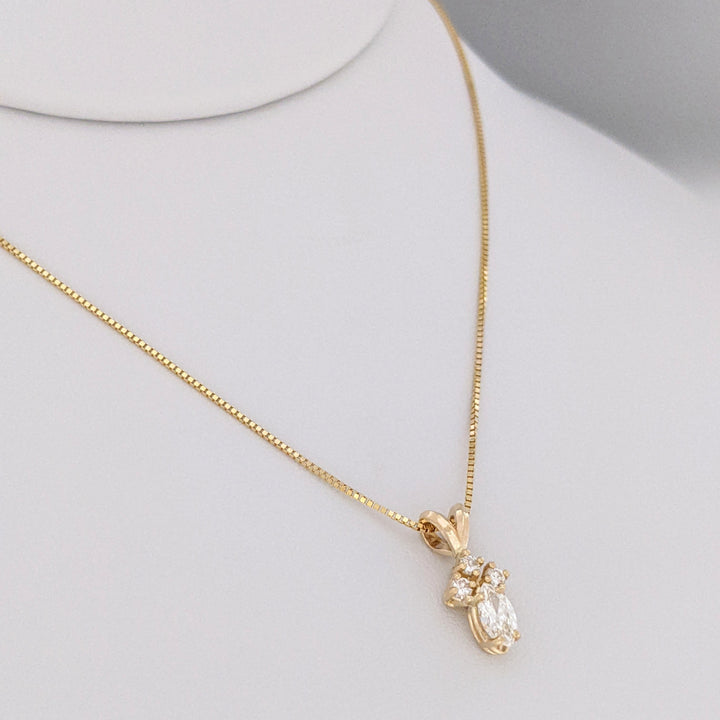 14K .38 CARAT TOTAL WEIGHT VS2-SI2 H DIAMOND MARQUISE (1) ROUND (3) ESTATE PENDANT & CHAIN 2.2 GRAMS