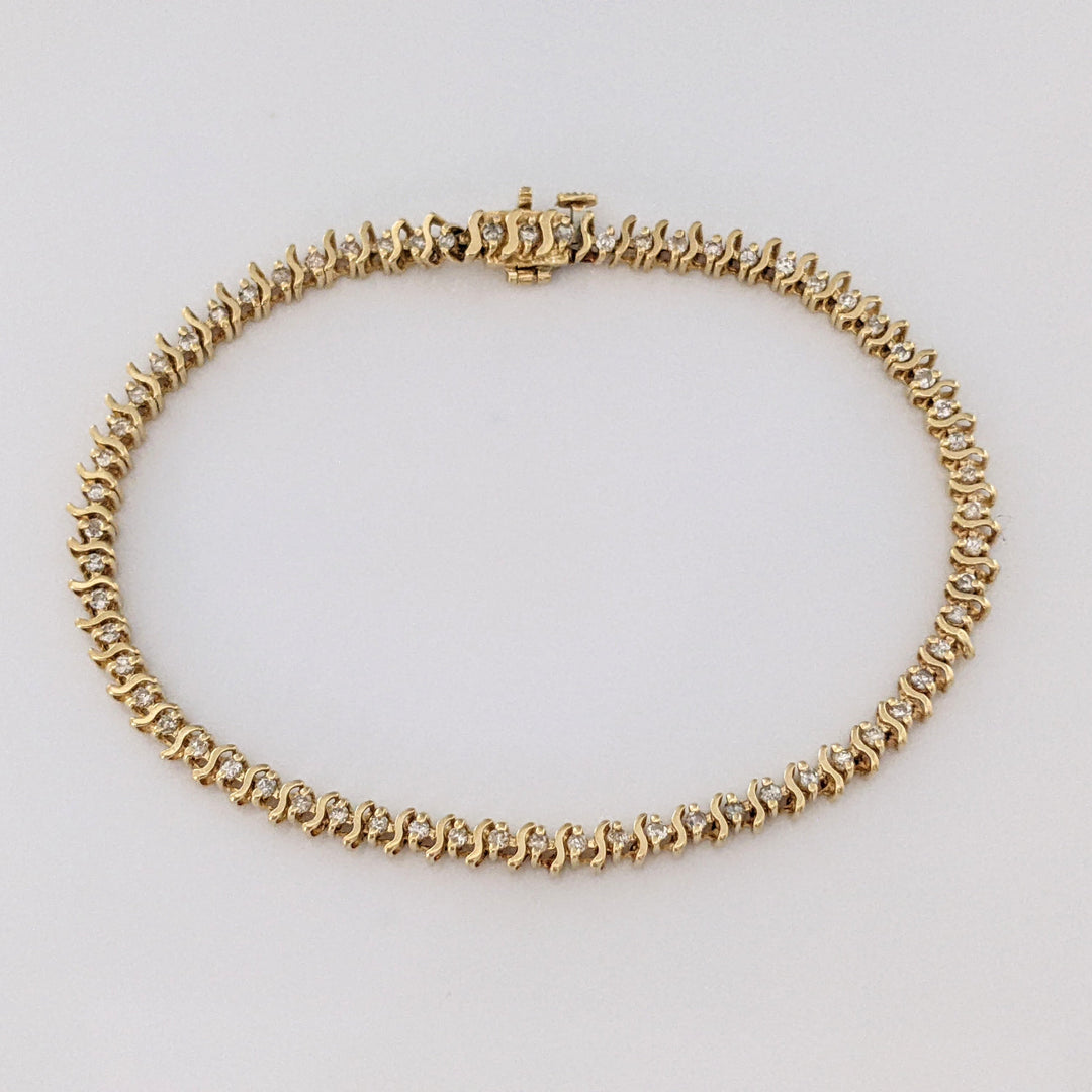 14K .80 CARAT TOTAL WEIGHT I1 I DIAMOND ROUND (64) S- LINK ESTATE BRACELET 7.6 GRAMS