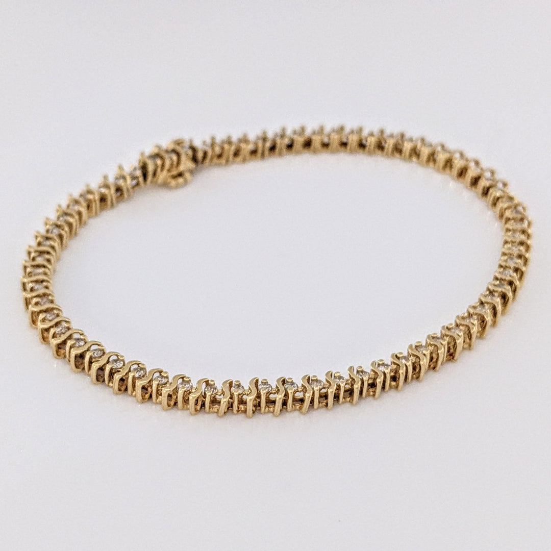 14K .80 CARAT TOTAL WEIGHT I1 I DIAMOND ROUND (64) S- LINK ESTATE BRACELET 7.6 GRAMS