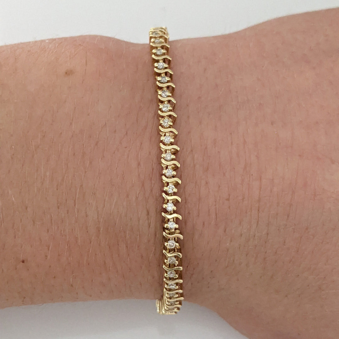 14K .80 CARAT TOTAL WEIGHT I1 I DIAMOND ROUND (64) S- LINK ESTATE BRACELET 7.6 GRAMS