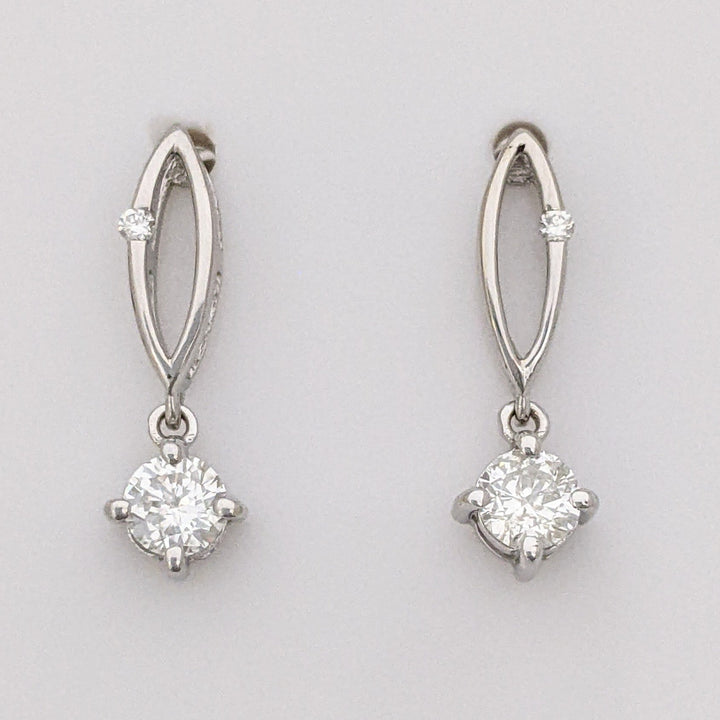 14K WHITE .39 CARAT TOTAL WEIGHT DIAMOND ROUND (54) DROP STYLE ESTATE EARRINGS 1.0 GRAMS