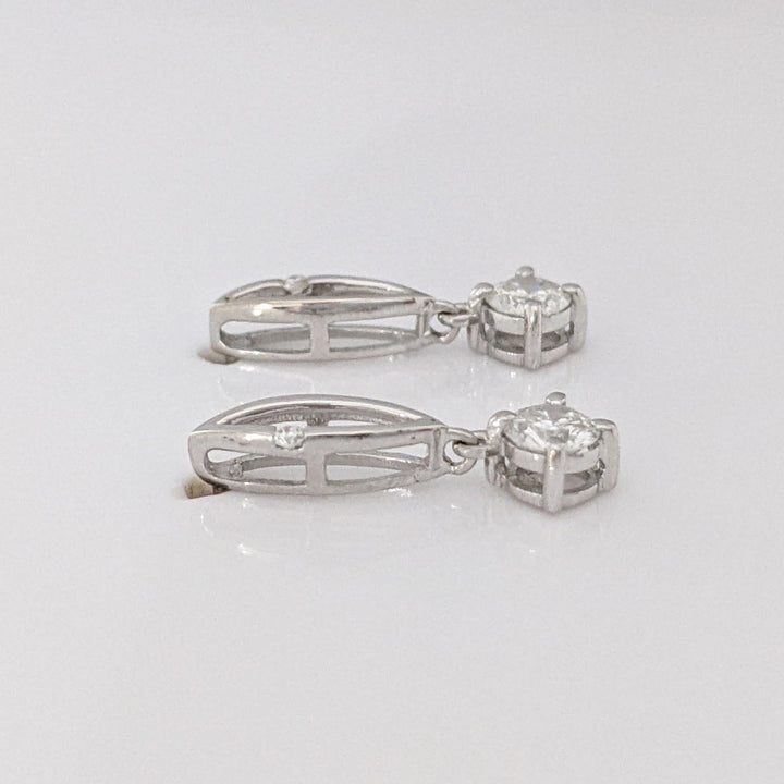 14K WHITE .39 CARAT TOTAL WEIGHT DIAMOND ROUND (54) DROP STYLE ESTATE EARRINGS 1.0 GRAMS