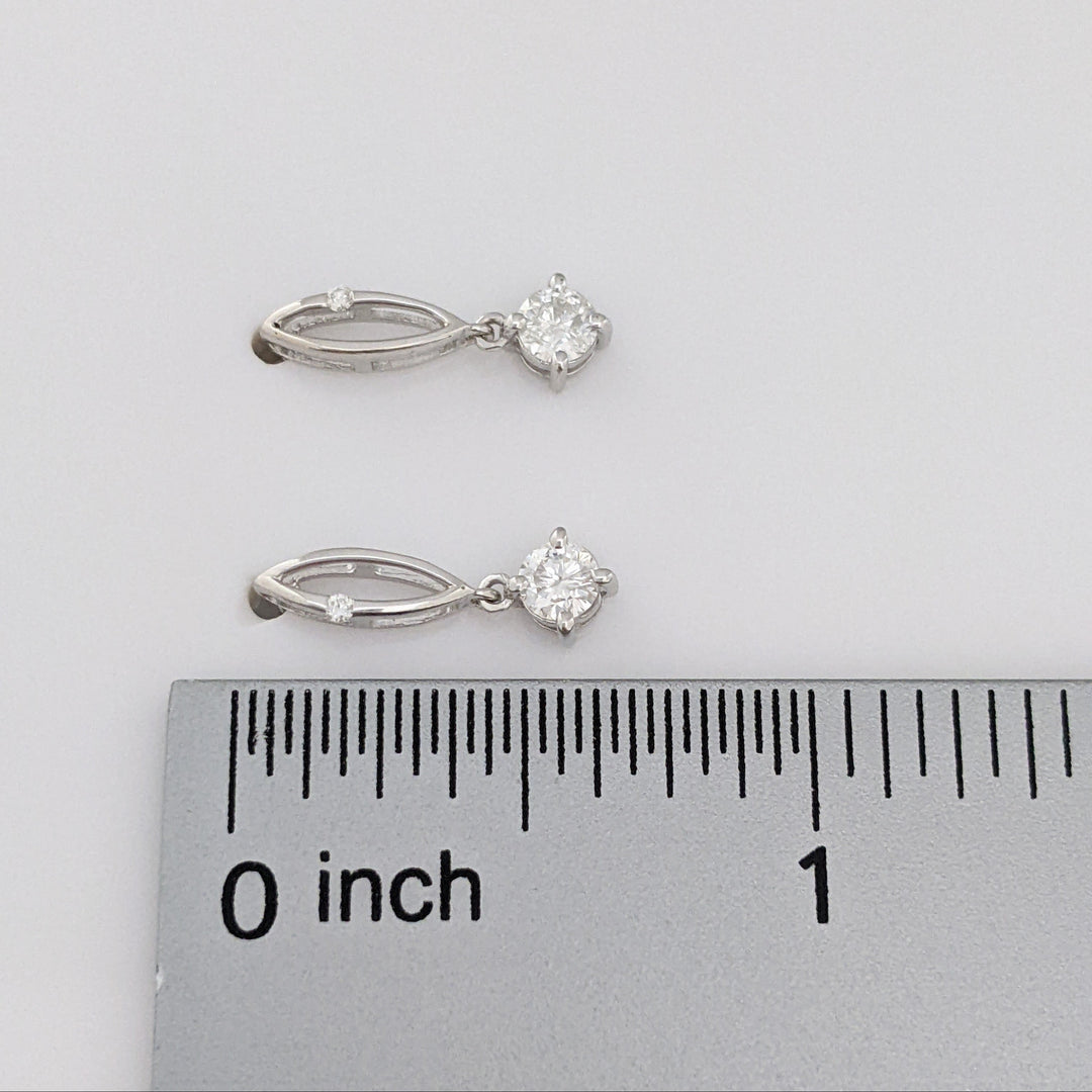 14K WHITE .39 CARAT TOTAL WEIGHT DIAMOND ROUND (54) DROP STYLE ESTATE EARRINGS 1.0 GRAMS