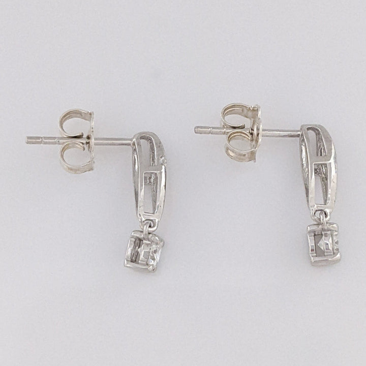 14K WHITE .39 CARAT TOTAL WEIGHT DIAMOND ROUND (54) DROP STYLE ESTATE EARRINGS 1.0 GRAMS