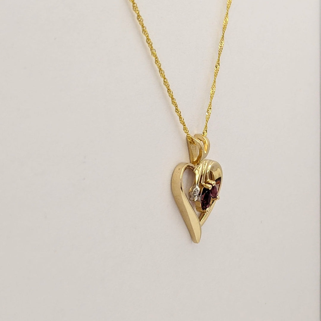 14K RUBY MARQUISE (2) WITH MELEE OPEN HEART ESTATE PENDANT & CHAIN 3.3 GRAMS