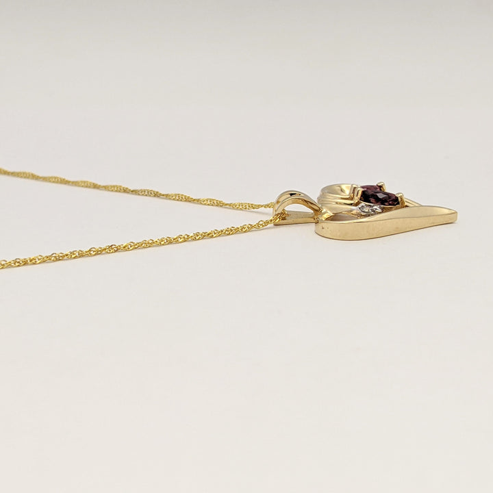 14K RUBY MARQUISE (2) WITH MELEE OPEN HEART ESTATE PENDANT & CHAIN 3.3 GRAMS
