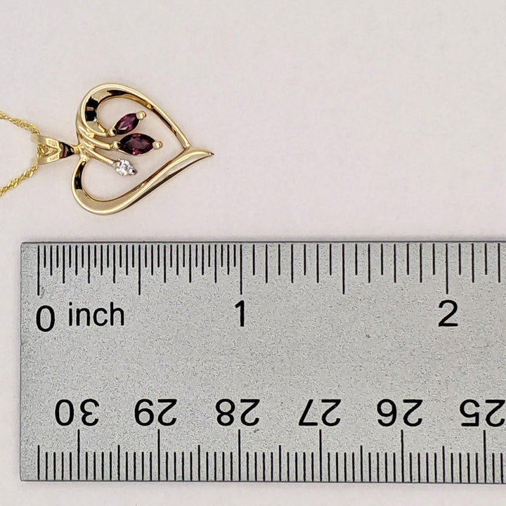 14K RUBY MARQUISE (2) WITH MELEE OPEN HEART ESTATE PENDANT & CHAIN 3.3 GRAMS