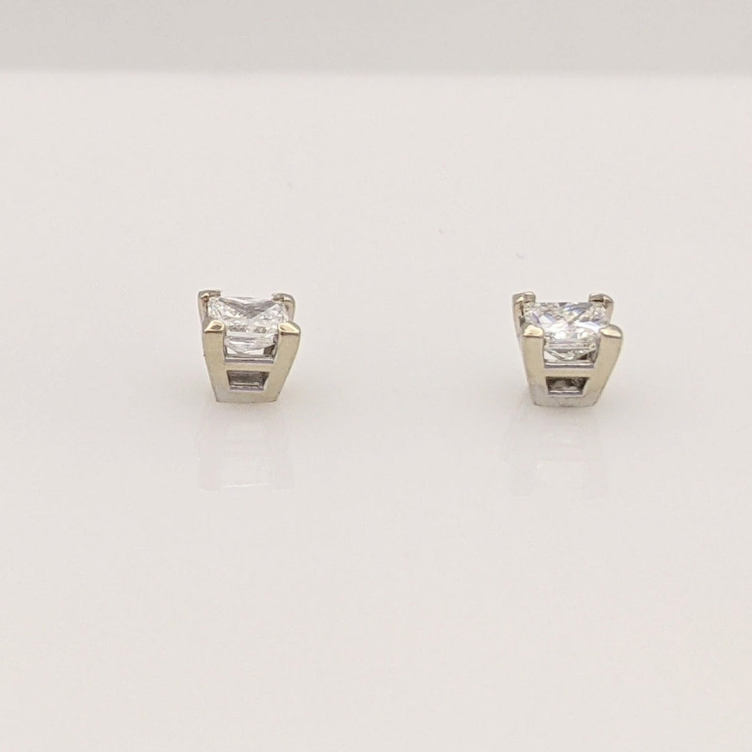 14K WHITE .30 CARAT TOTAL WEIGHT VS2 I DIAMOND PRINCESS CUT ESTATE STUD EARRINGS 0.8 GRAMS
