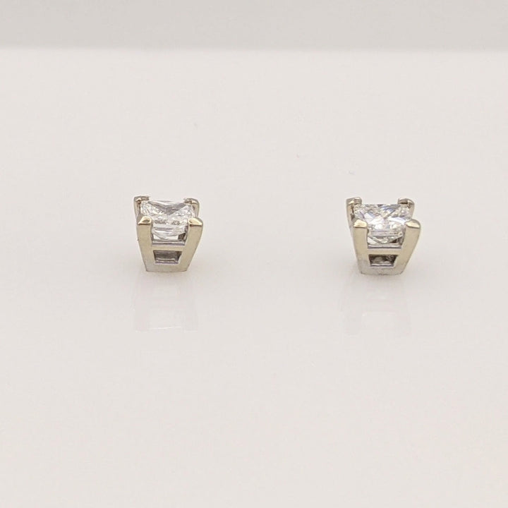14K WHITE .30 CARAT TOTAL WEIGHT VS2 I DIAMOND PRINCESS CUT ESTATE STUD EARRINGS 0.8 GRAMS