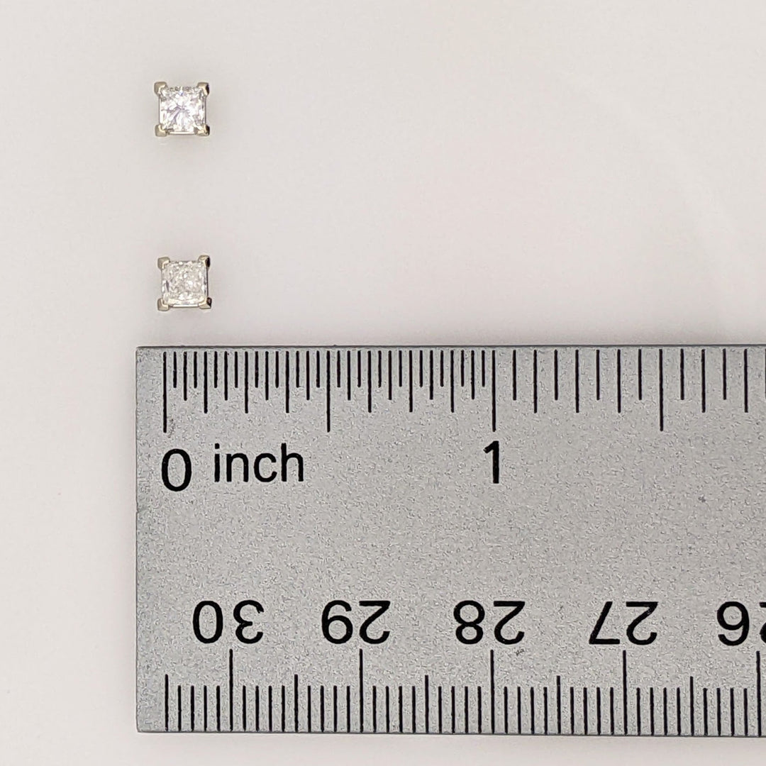 14K WHITE .30 CARAT TOTAL WEIGHT VS2 I DIAMOND PRINCESS CUT ESTATE STUD EARRINGS 0.8 GRAMS