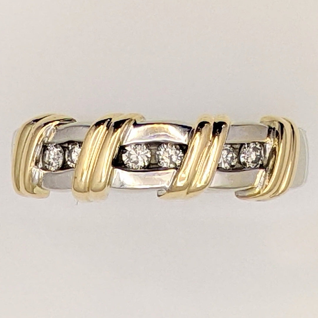 14K TWO-TONE .24 CARAT TOTAL WEIGHT I1 H DIAMOND ROUND (6) ESTATE CHANNEL BAND 5.7 GRAMS