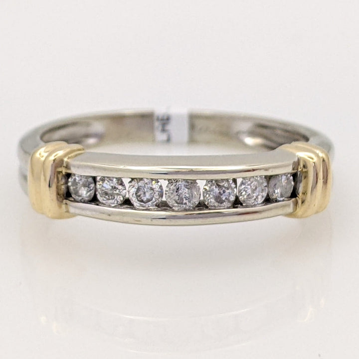 14K TWO-TONE .25 CARAT TOTAL WEIGHT I2 H DIAMOND ROUND (7) ESTATE CHANNEL BAND 3.4 GRAMS