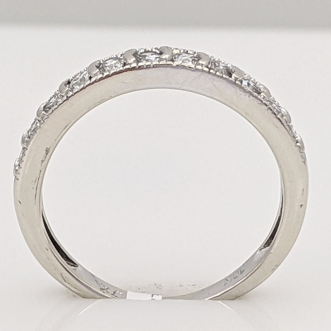 10K WHITE .27 CARAT TOTAL WEIGHT I1 H DIAMOND ROUND (11) ESTATE MILGRAIN CHANNEL BAND 1.7 GRAMS