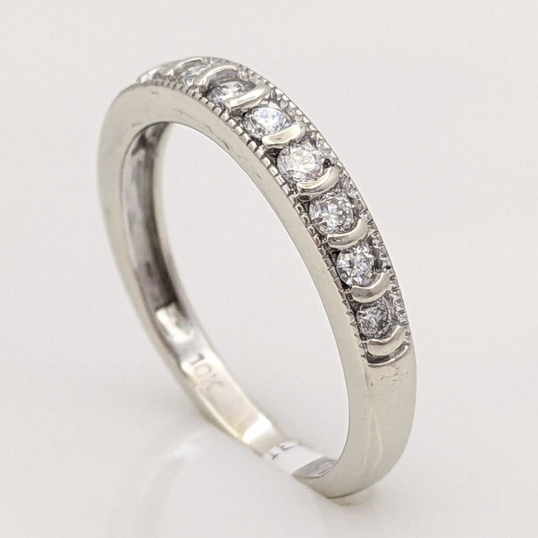 10K WHITE .27 CARAT TOTAL WEIGHT I1 H DIAMOND ROUND (11) ESTATE MILGRAIN CHANNEL BAND 1.7 GRAMS