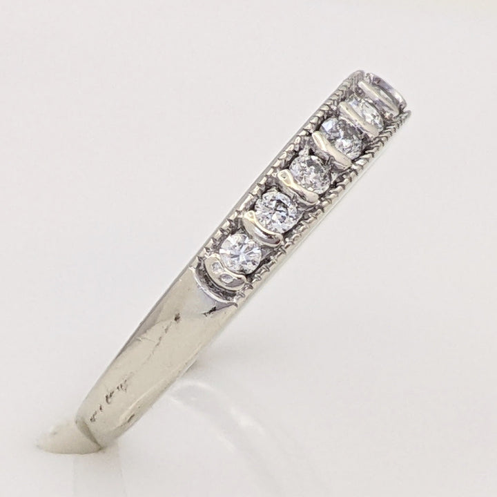 10K WHITE .27 CARAT TOTAL WEIGHT I1 H DIAMOND ROUND (11) ESTATE MILGRAIN CHANNEL BAND 1.7 GRAMS