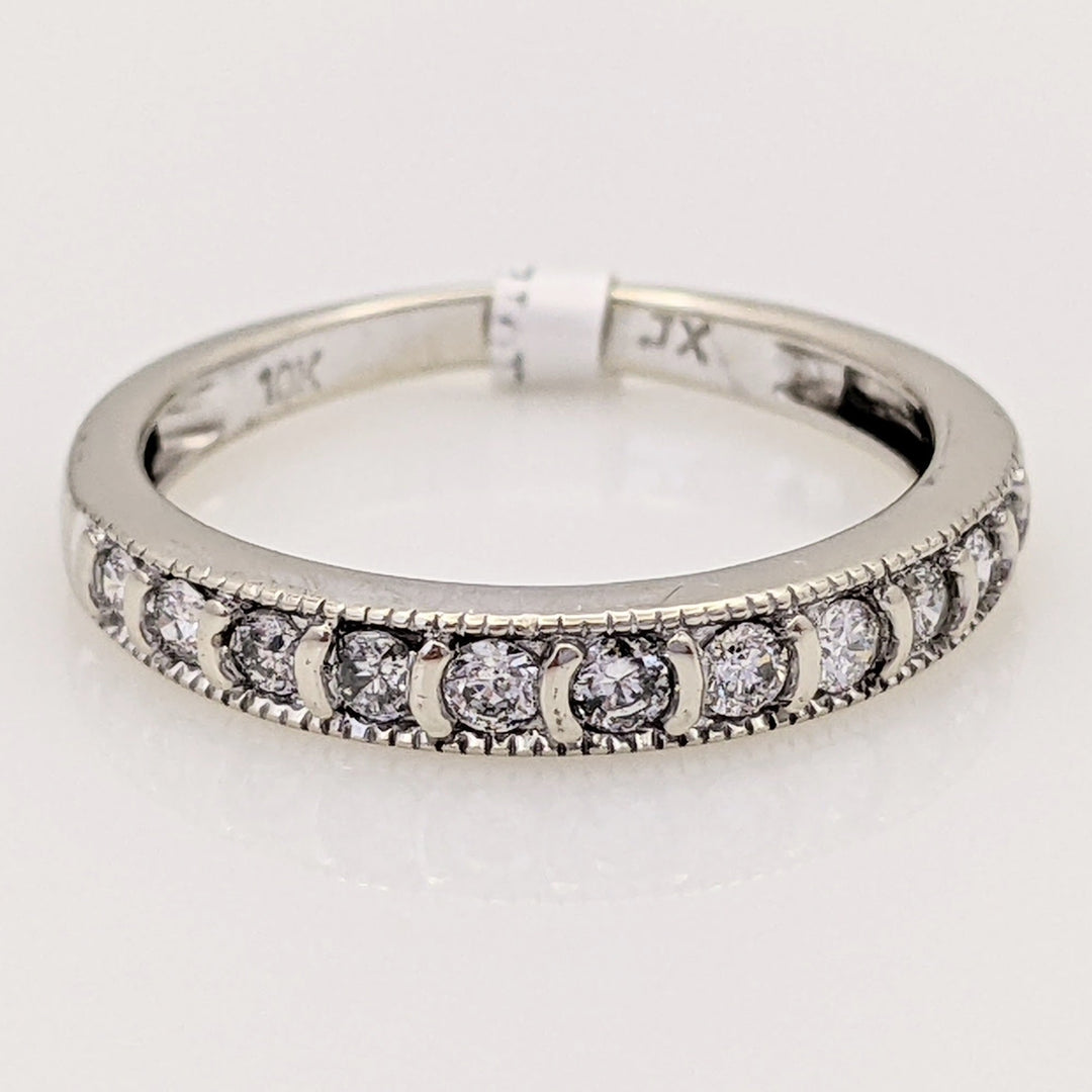 10K WHITE .27 CARAT TOTAL WEIGHT I1 H DIAMOND ROUND (11) ESTATE MILGRAIN CHANNEL BAND 1.7 GRAMS
