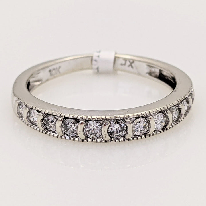10K WHITE .27 CARAT TOTAL WEIGHT I1 H DIAMOND ROUND (11) ESTATE MILGRAIN CHANNEL BAND 1.7 GRAMS