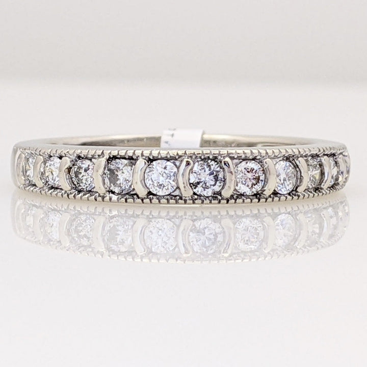 10K WHITE .27 CARAT TOTAL WEIGHT I1 H DIAMOND ROUND (11) ESTATE MILGRAIN CHANNEL BAND 1.7 GRAMS