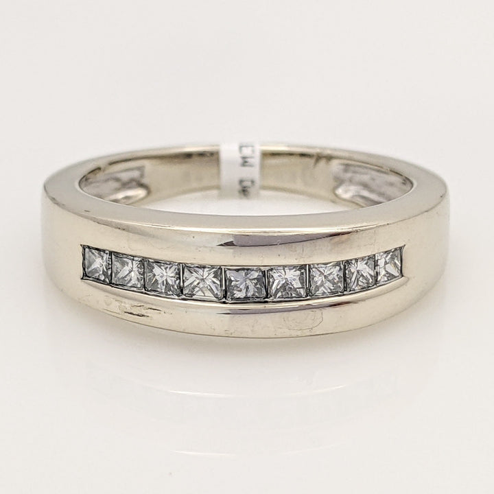 14K WHITE .36 CARAT TOTAL WEIGHT SI2-I1 I DIAMOND PRINCESS CUT (9) ESTATE CHANNEL BAND 4.8 GRAMS